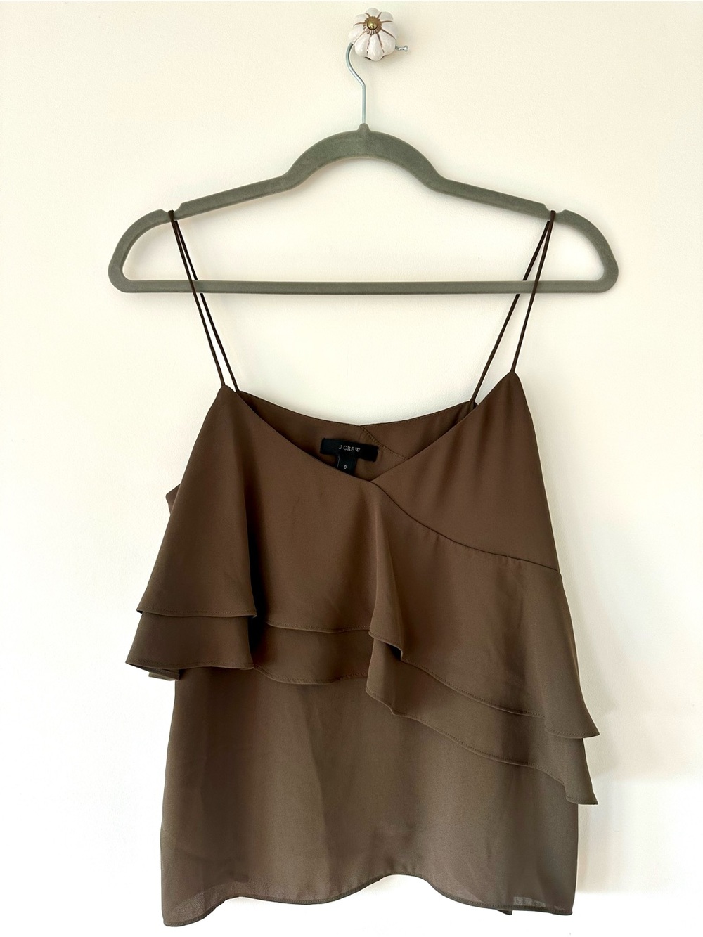 J. Crew Olive Green Tiered Ruffle Camisole